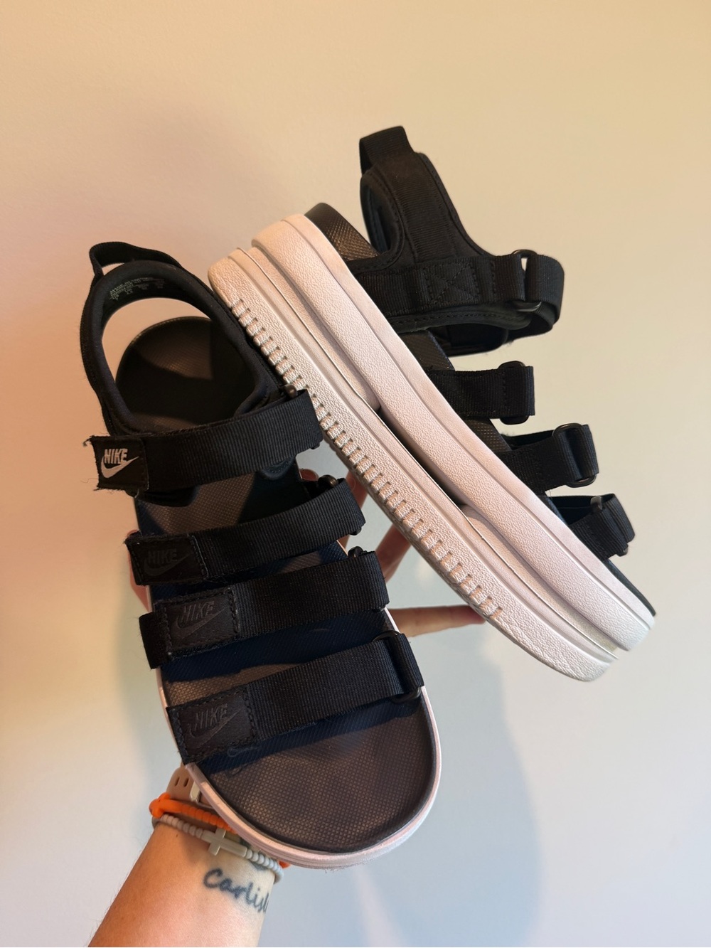 Nike Black Multi-Strap Women’s Sandals with White Platform Sole